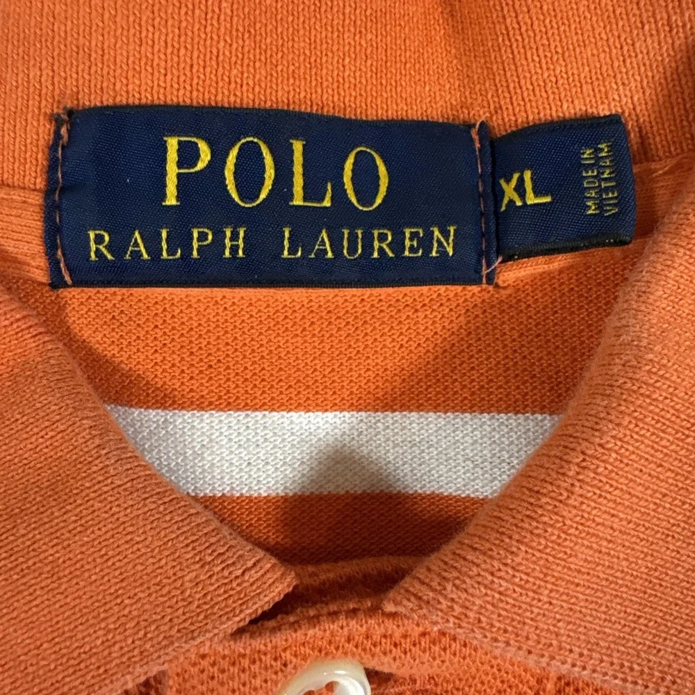 Polo Ralph Lauren Polo Shirt Men's XL‎ Orange White Striped Blue Pony